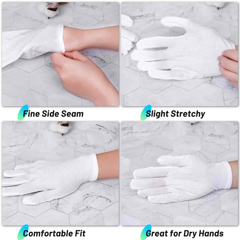 Cotton Gloves for Dry Hands, Paxcoo 20 Pairs Large White