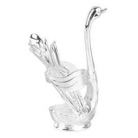 Coffee Spoon Holder Elegant Swan Shaped Alloy Mirror Polish Rich Details Coffee Stirrers Holder for Party Cafe Office Silver Holder with Spoon