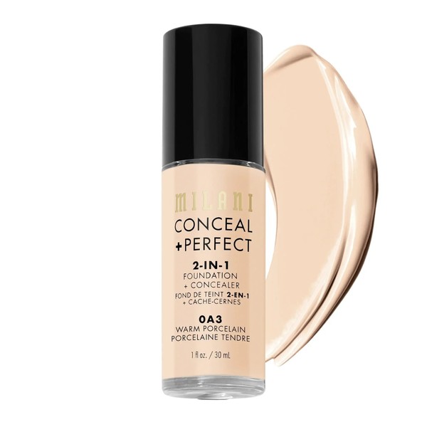 Milani 2-in-1 Foundation and Concealer, 0A3 Warm Porcelain - Lightest