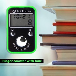 SEIWEI 6 Pieces Tally Finger Counter, 5 Digit Display, Knitting Counter with Time, Mechanical Manual Clicker Number Round Tracker Counter, Yellow