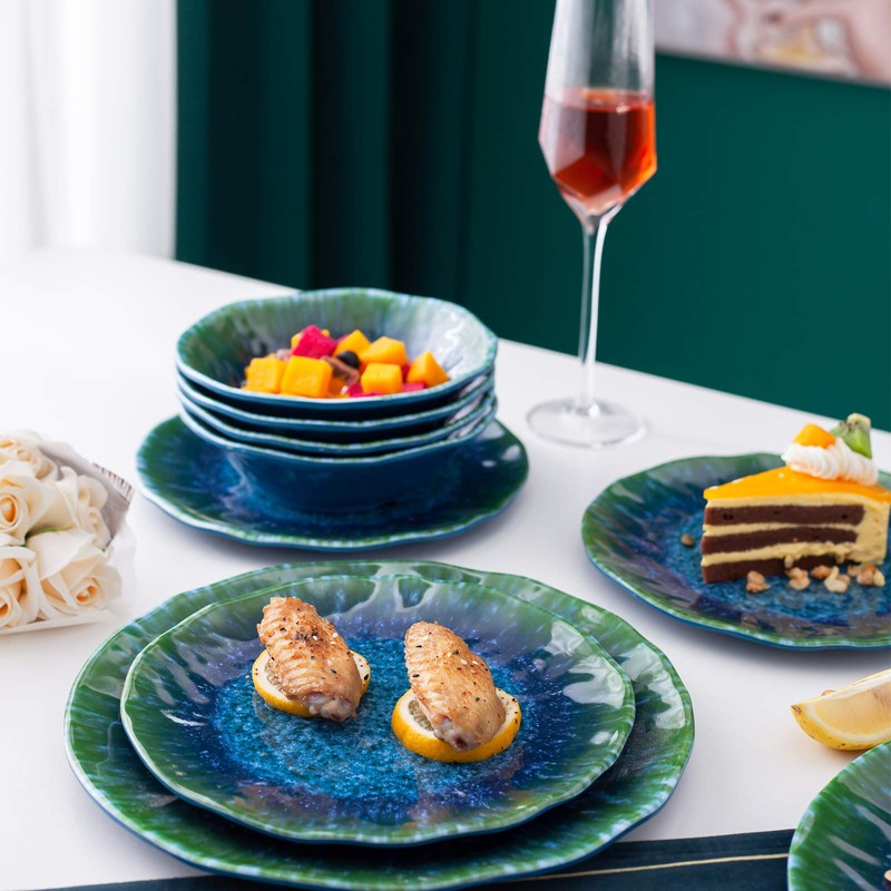 Melamine Dinnerware Set 12 PCS Teal Turquoise Tableware Plates Bowls