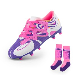 DREAM PAIRS Boys Girls Soccer Cleats Youth Firm Groud Sport Football Cleats for Little/Big Kid/Toddler,Size 1 Little Kid,White/Purple,KKUMSO2503