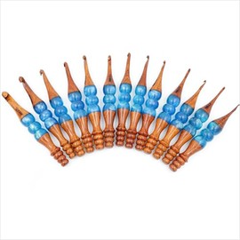 Crochet Hooks (Set of 13 x 3.5mm - 12mm) Premium Wooden Handcrafted with Blue Color Beaded Handle Design – Polished Tips for Comfortable Crocheting | Perfect Gifts Ideas for Mom, Crocheter Enthusiast
