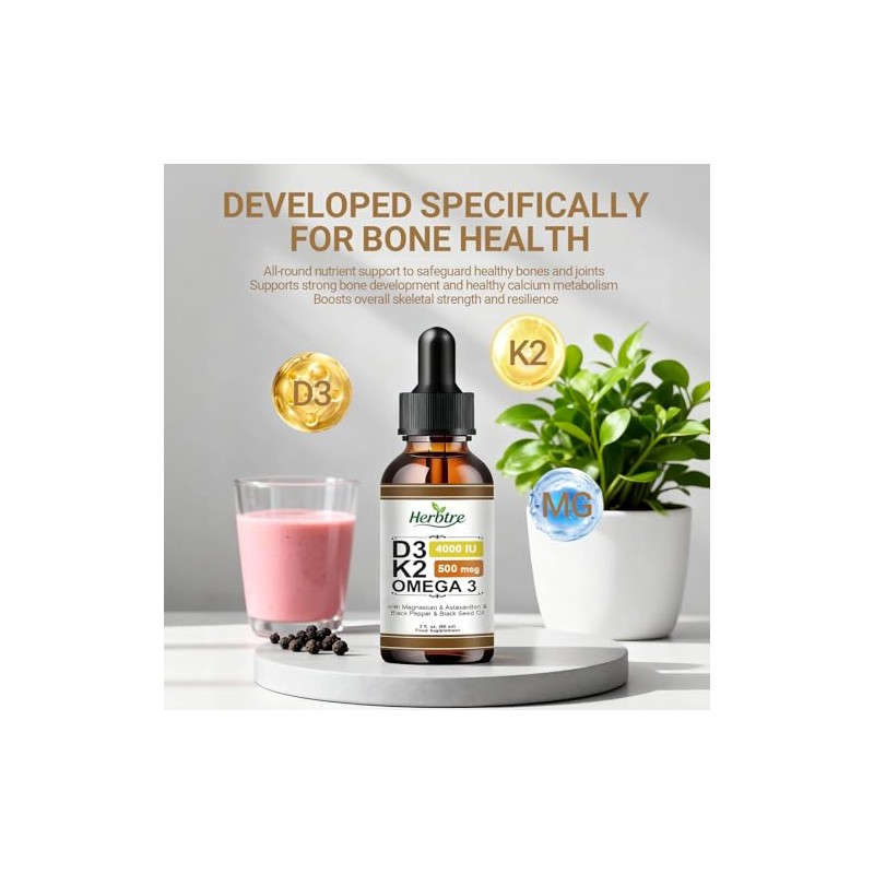 7-in-1 Vitamin D3 K2 (MK-7) Drops | Support Bone, Mood
