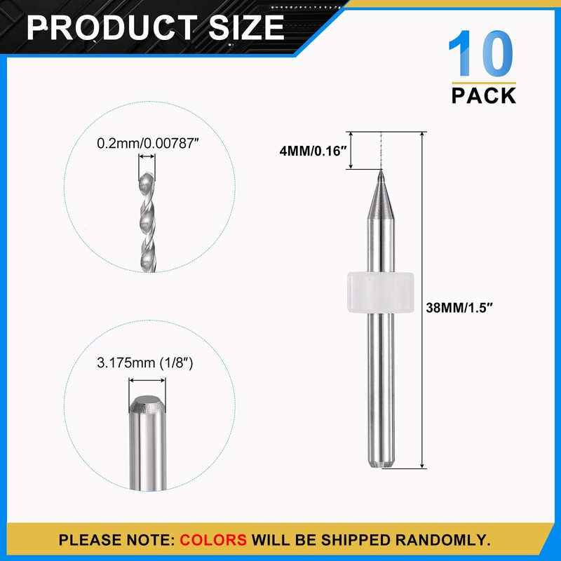 PATIKIL 0.2mm Micro Drill Bits 1/8" Shank Tungsten Carbide Steel