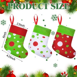 Realspring 24pcs Mini Christmas Stockings 6 Inches Xmas Red and Green Dot Mini Gift Stockings Small Fireplace Hanging Stockings Holiday Decorations Xmas Present Socking for Christmas Tree Fireplace