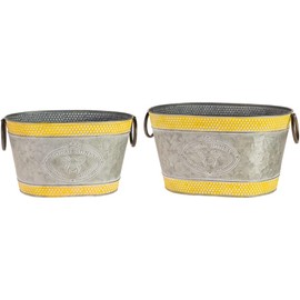 Boston International Oval Tins Set of Two Textured Galvanized Metal Pails, 2 Sizes, Bee- Local Honey