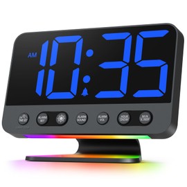 Venchin Loud Alarm Clocks for Heavy Sleepers, Digital Alarm Clock Beside with Light Mains Powered, Large LED Display for Kids, 4 Levels Brightness+Off, Snooze, USB Charging Port, 12/24H - Blue