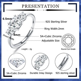 JeweBella 925 Sterling Silver Rings for Women Girls Cubic Zirconia Adjustable Thumb Ring Promise Wedding Engagement Rings Silver Eternity Ring Anniversary Jewellery Gifts