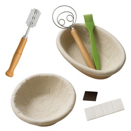 Sourdough Basket Set, 9" Round & 10" Oval Proofing Baskets for Bread Baking with Dough Scraper, Lame, Whisk & Linen Liners, Complete Sourdough Proofing Basket Kit