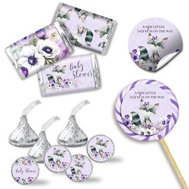 Little Rascal Cute Raccoon Girl Baby Shower Sticker Bundle Kit - 429 pieces!!! Includes 60 2" Circle Stickers for Favors & Goodie Bags, 45 Mini Candy Bar Wrappers & 324 Round Candy Kiss Stickers by