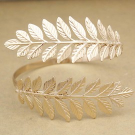 Yocoyee Upper Arm Bracelet Band Cuff Bangle Coil Bracelet Simple Swirl Leaf Gold Armband Boho Jewelry for Women Girls, Leave Gold, Zinc, no gemstone