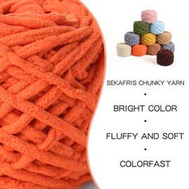 Fluffy Chenille Chunky Yarn for Crocheting 100g(65.6yd) - Baby Yarn for Crocheting Soft - Velvet Yarns for Crochet Blanket - Amigurumi Crochet Yarns (Orange)