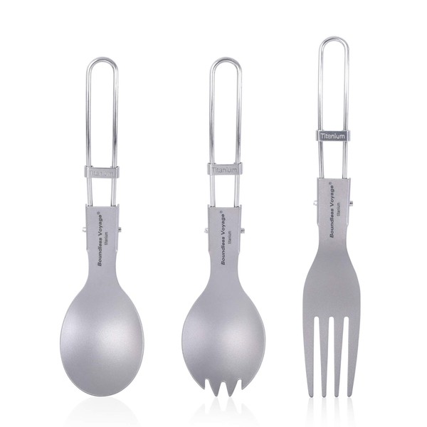 iBasingo Ti1026T Camping Cutlery Set Titanium Folding Spoon Spork Fork