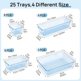 Vtopmart 25 Pack Plastic Drawer Organizers with Non-slip Rubber Pads | 4-Size Versatile Makeup Organizer, Storage Containers Small Bins for Makeup,