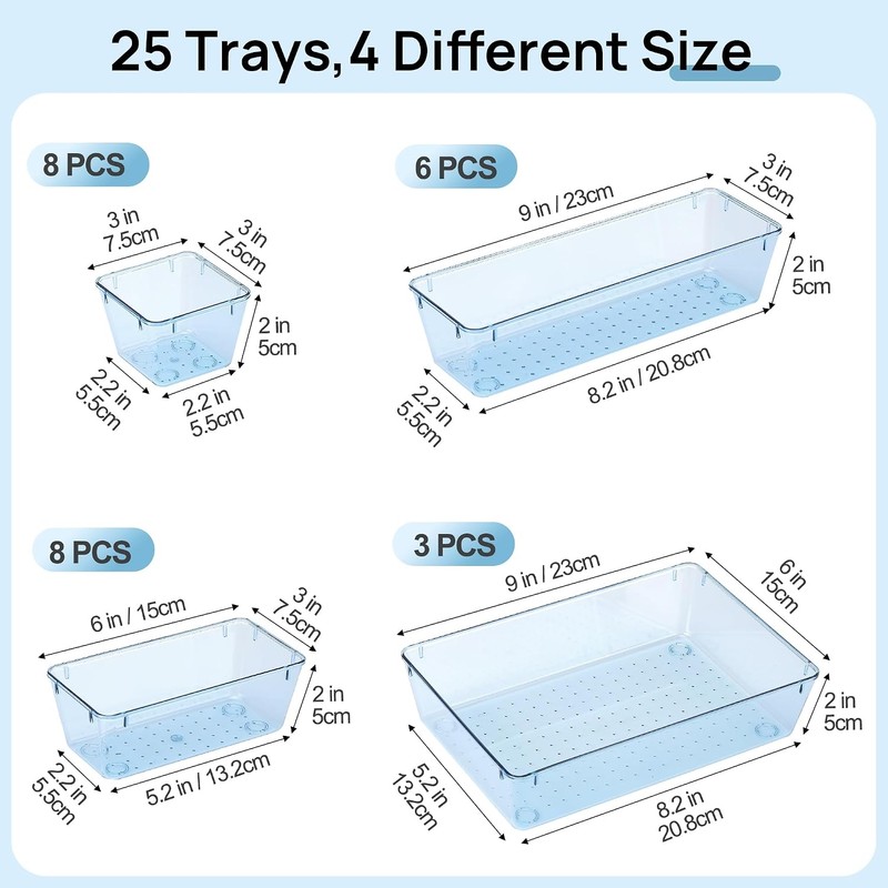Vtopmart 25 Pack Plastic Drawer Organizers with Non-slip Rubber Pads