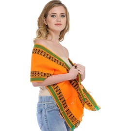 Exotic India Scarf from Nagaland with Thread Weave on Border - Color Vibrant Orange