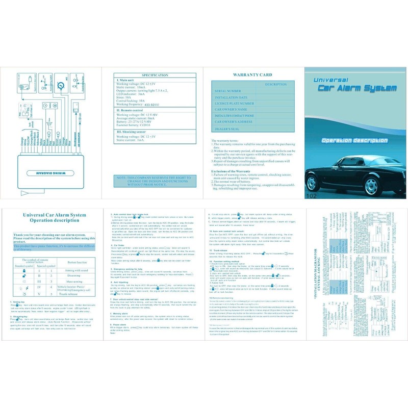 TOTMOX Car Alarm System Universal Keyless Entry System Power Car