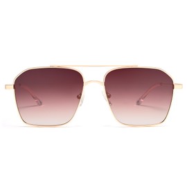 Dollger Retro Oversized Square Sunglasses for Women Men Classic Double Bridge Metal Frame Aviator Sunglasses 2025 brown