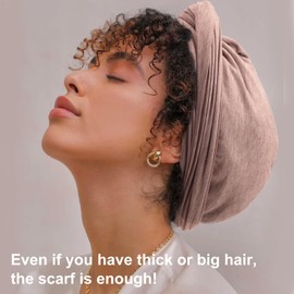 DRESHOW Hair Wrap for Women Ribbed Soft Turban Stretch Jersey Headscarf Breathable Lightweight Turban Plain, 1 pack M: brown, Unit size