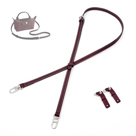 SENTEN Purse Straps Replacement for Longchamp Bag Women, Leather Crossbody Shoulder Strap Kit Adjustable for XS Longchamp Tote Bag Primitive(Deep Red Sliver)