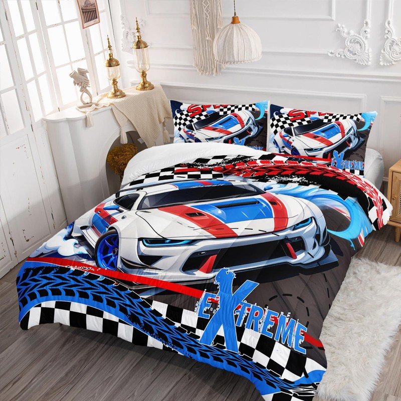 Nttopship Racing Car Comforter Set Twin Size,100% Soft Ultra-fine Fiber
