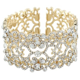 EVER FAITH Women's Austrian Crystal Wedding Flower Lace Flower Cuff Bracelet Clear Gold Tone, Crystal