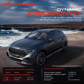 A-Premium Pack of 2 Front Windshield Wiper Blades with Wear Indicator & Towel - Compatible with Ford Five Hundred, Freestyle & Mercury Montego, 2005 2006-24" and 20", SL Connector, Left and Right