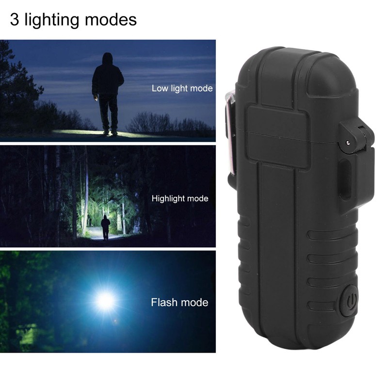 Outdoor Double Arc Electric Lighter Portable Waterproof Flashlight Lighter Charging