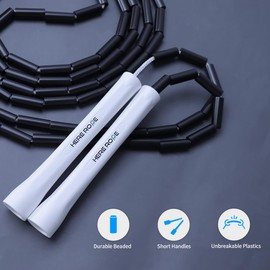 Black Beaded Jump Rope, Unbreakable Handles & Shatterproof Beads for Enhanced Fitness Training, Adjustable Beaded Jump Ropes for Kids, Men & Women (Black)