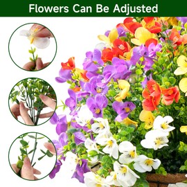Vemander Artificial Faux Plants Flowers Outdoor, 16 Bundle UV Resistant Fake Silk Flowers, Realistic Faux Plants for Outside Indoor Porch Patio Window Box Planter Home Decor