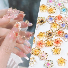 70pcs Flower Nail Charms 3D Lovely Floral Nail Aires Accessories Colorful Cherry Blossom Petal Nail Gems for Women Girls Nail Decoration DIY Craft Jewelry