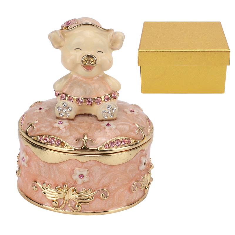 Pig Hinged Jewelry Box Hollow Design Cute Appearance Hand Painted