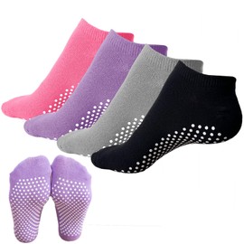 KEYRI 4 Pairs of Yoga Socks for Women and Men, Pilates Non-Slip Socks, Trainer Socks for Ballet, Dance, Gymnastics, Home, Stopper Socks, Non-Slip Socks, Cotton, One Size (Colour)