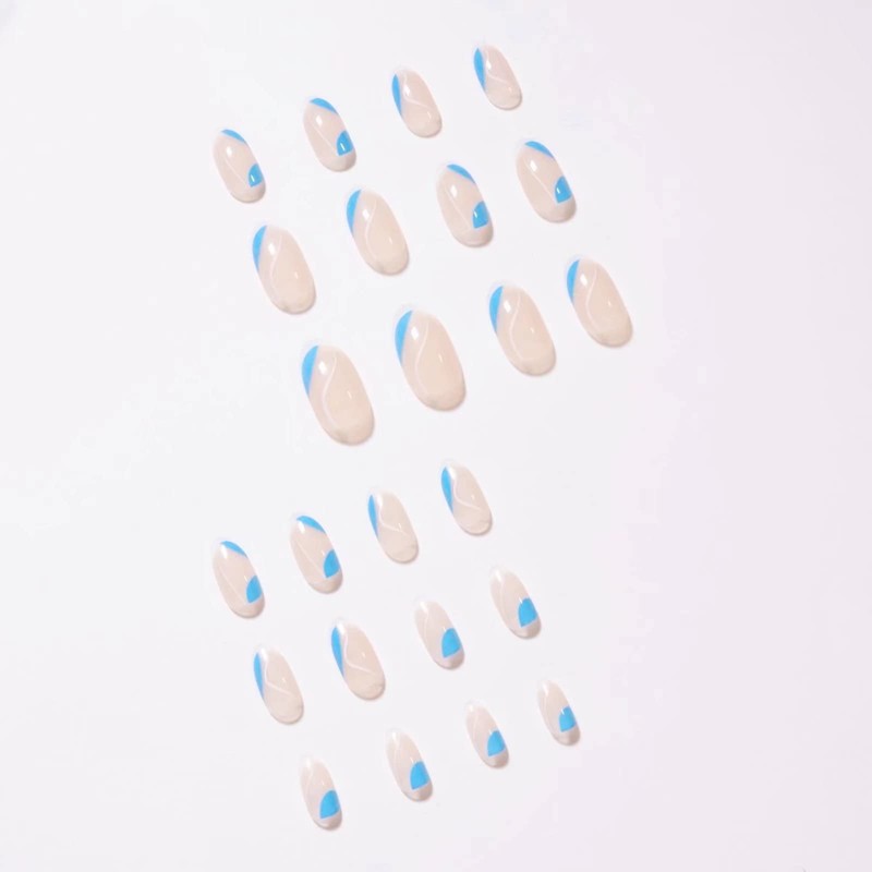 RUNRAYAY Wave Blue & White French Press On Nails Long
