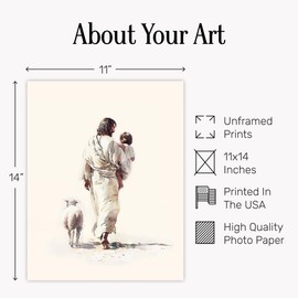 Christian Jesus Wall Art 11x14 - Inspirational Religious Artwork - Jesus and Lamb Watercolor Print - Spiritual Home Decor for Living Room Bedroom - Thoughtful Gift for Christians - Unframed