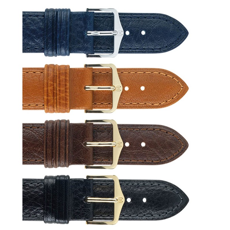 Hirsch Camelgrain Calf Watch Strap - Black Band/Silver Buckle -