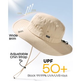 FURTALK Sun Hats for Men Women Packable Wide Brim Summer UV Protective Bucket Hat UPF 50+ Hat for Fishing Hiking Khaki