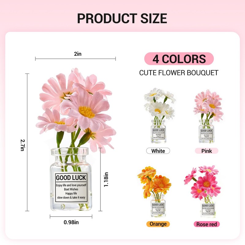 DRIYANN Daisy Car Dashboard Decorations - 4 Pack Mini Floral