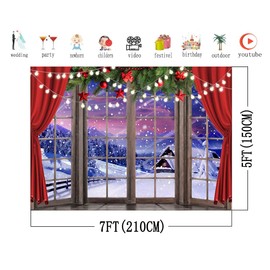 AIIKES 7x5FT Christmas Backdrop Christmas Window Backdrop Winter Scene Backdrop Christmas Red Curtain Decoration Backdrop XY77
