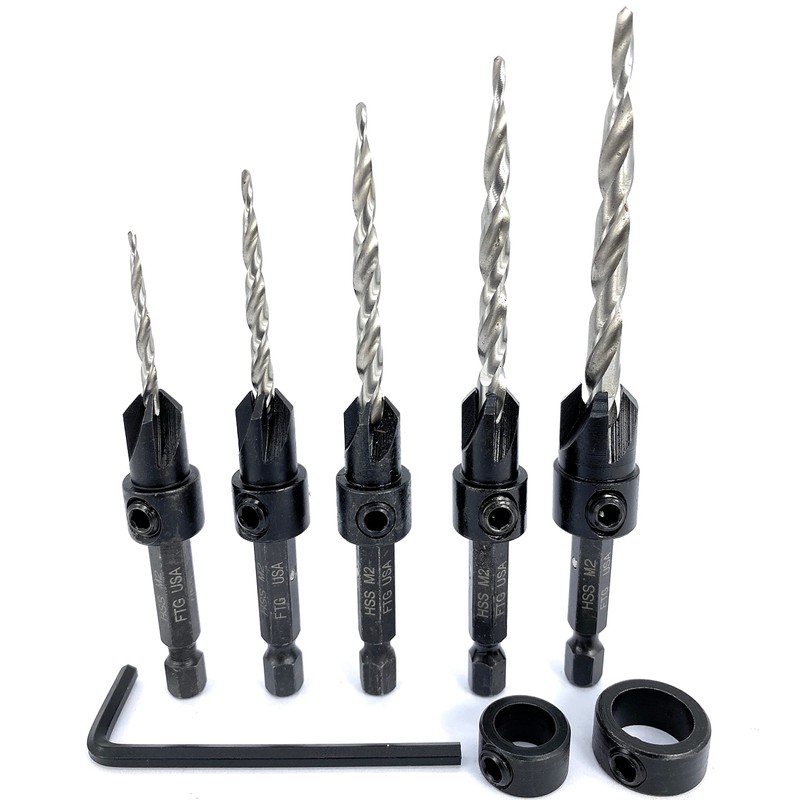 FTG USA Adjustable Wood Countersink Drill Bit Set 5 Pc