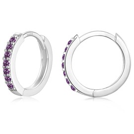 USEEDOVIA Silver Hoop Earrings for Women,Small Huggie Hoops Earrings 10.5mm,Hypoallergenic S925 Sterling Silver Earrings,Purple Cubic Zirconia Earrings Birthday Gifts for Her