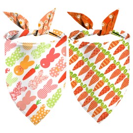 Easter Dog Bandanas 2 Pack, Bunnies Carrots Dog Scarfs for Boy and Girl, Daisy Pet Scarves for Pe.ps Bandanas for Small Medium Large Dogs (Easter Day, One Size)