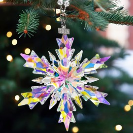 2025 Annual Edition Snowflake Crystal Christmas Ornaments, Beautiful Elegant Star Ornaments for Christmas Tree, Unique Colorful Sparkly Ornament