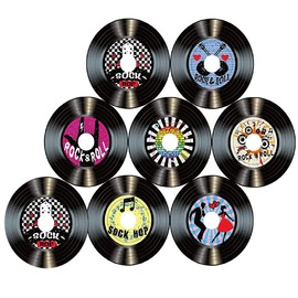 8 Pieces Vinyl Record Decoration Wall, Vinyl Record Wall Decoration, Retro Rock 'n' Roll Music Party Decorations, for Decoration of Bars, Cafés, Dessert Shops (Random 8 Types)
