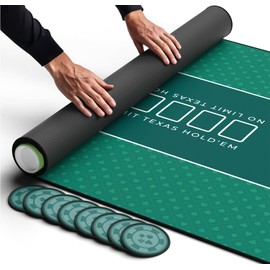 Newverest Poker Table Top 70" x 35", Texas Hold'em Poker Mat for Home Game Nights Up to 10 Players, Casino| Poker Topper Cloth for Tables in Zipper Storage Bag with 8 Coasters in Poker Gift-Ready Box