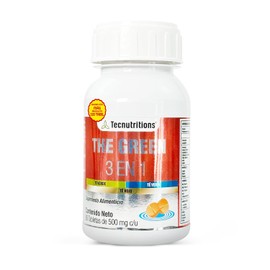 The Green 3 en 1 - Suplemento Natural para Apoyo Metabolico y Energia - Te Verde, Blanco, Rojo, Toronja, Jengibre, Nopal, L-Carnitina y Vitaminas B - Presentacion con 120 Tabletas de 500 mg c/u. TECNUTRITIONS.