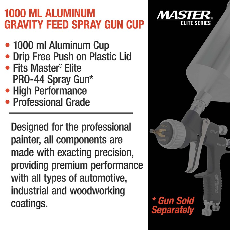 Master Elite 1000 ml Aluminum Gravity Feed Spray Paint Gun