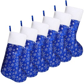 FOIMAS 6pcs Christmas Stockings,18 inch Blue Snowflake Christmas Hanging Stockings with White Cuff for Fireplace Christmas Tree Home Decoration