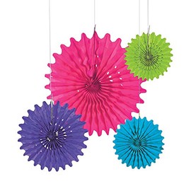 Fun Express Bright Assorted Tissue Fans - Party Decor - Hanging Decor - Tissue - VBS Vacation Bible School Supplies/Decor - 12 Pieces